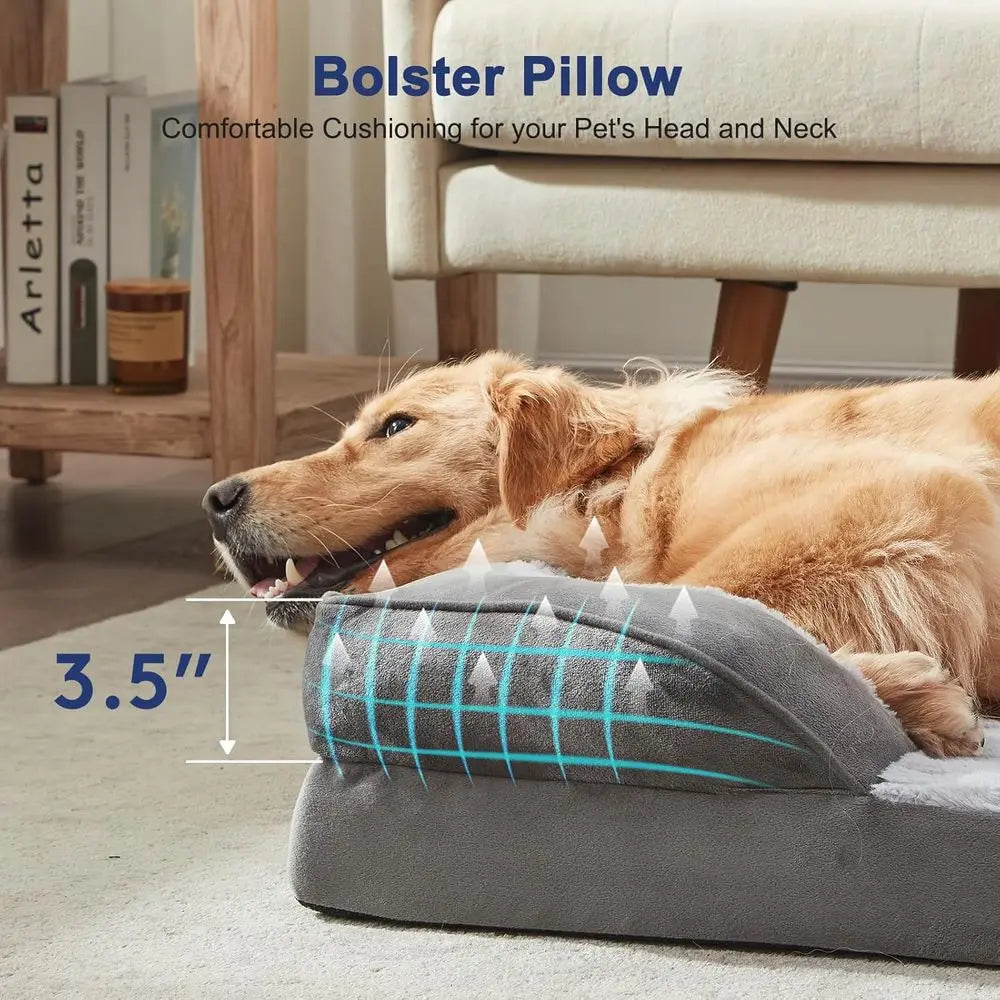 Large Orthopedic Dog Bed XL - Washable, Supportive Egg-Crate Pet Couch with Removable Cover, Waterproof Lining, Nonskid Base