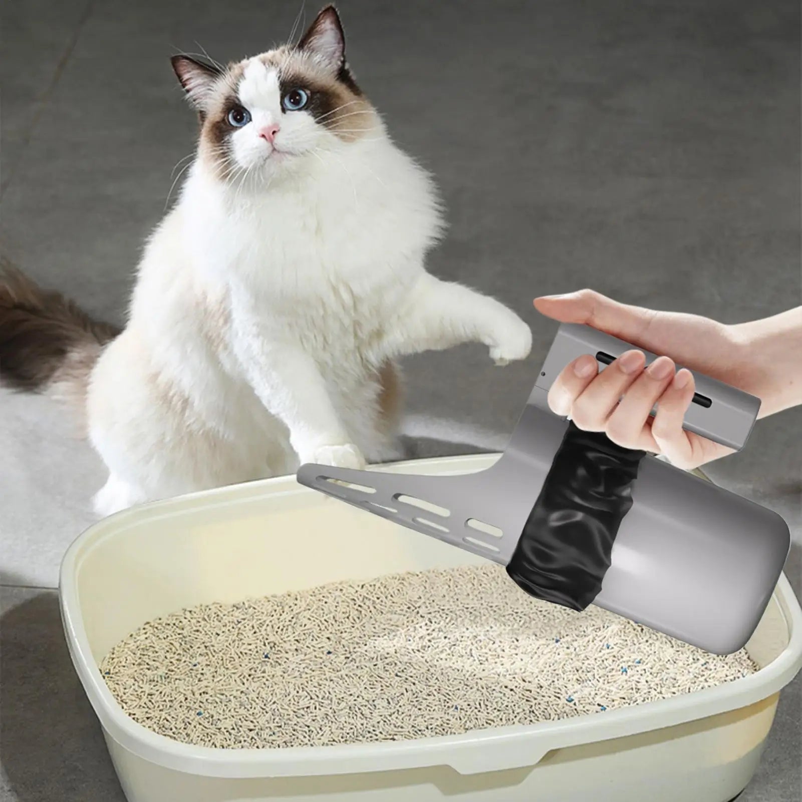 Portable Sifter Shovel Large Capacity Trash Can Poop Remover Cat Litter Scoop Cat Litter Scooper with Holder for Indoor Outdoor
