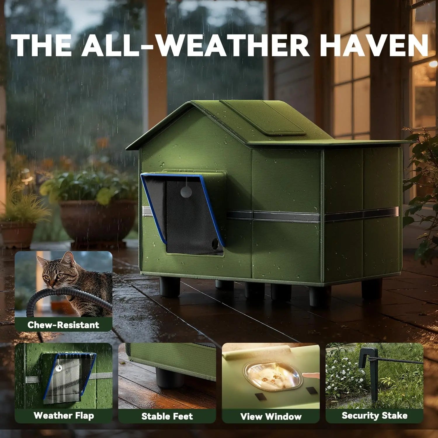 Large Heated Outdoor Cat House with Roof Window, Cozy Cushion, Weatherproof Foldable Design for Stray Cats