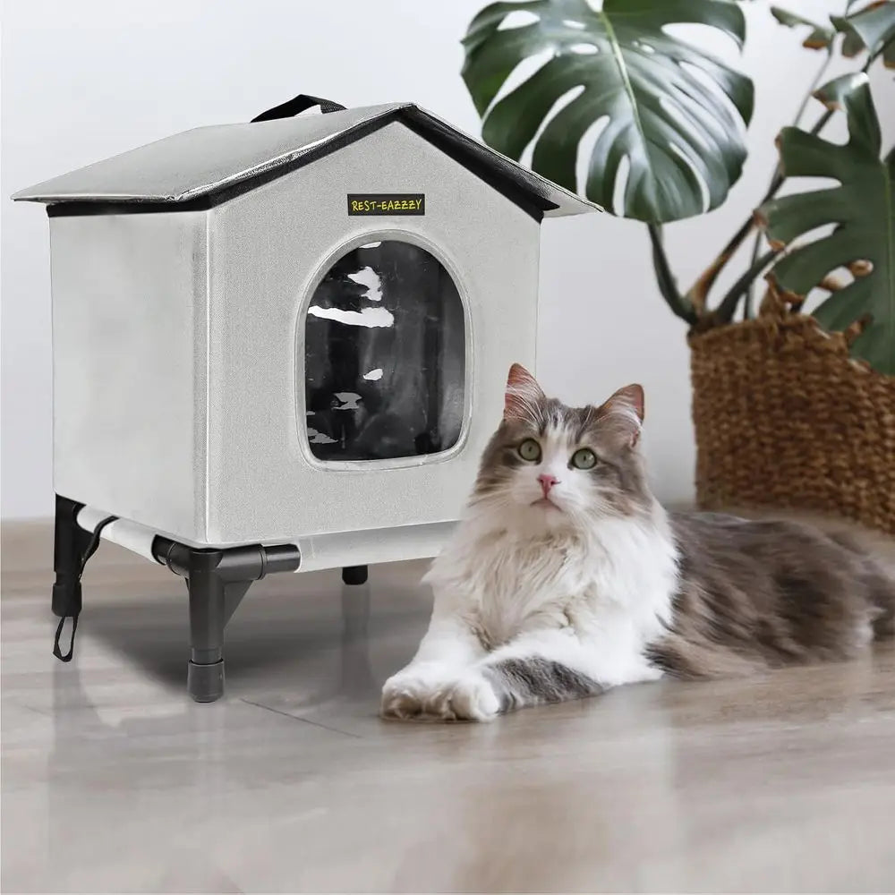 Indoor Heated Cat Shelter, Waterproof & Insulated, Ideal for Stray Cats, Suitable for Indoor Cat Houses and Beds (Gray-Heat, Sma