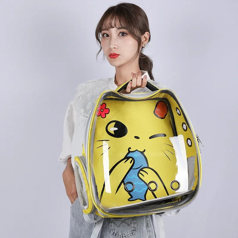 Portable Breathable Pet Carrier Backpack for Cat and Dog with Transparent Space for Outdoor Travel