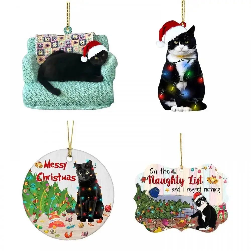 Creative Black Christmas Black Cat Pendant Acrylic Craft Cat Shape Black Cat Ornament Hanging Xmas Tree Pendant Windows