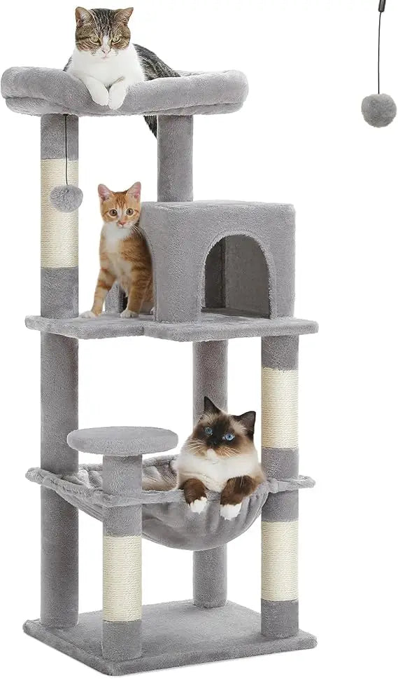 PETEPELA 45.7 Cat Tree for Indoor Cats, 5-Level Cat Tower for Large Cats with Metal Frame Large Hammock (17.3x15.3), Cat Condo w