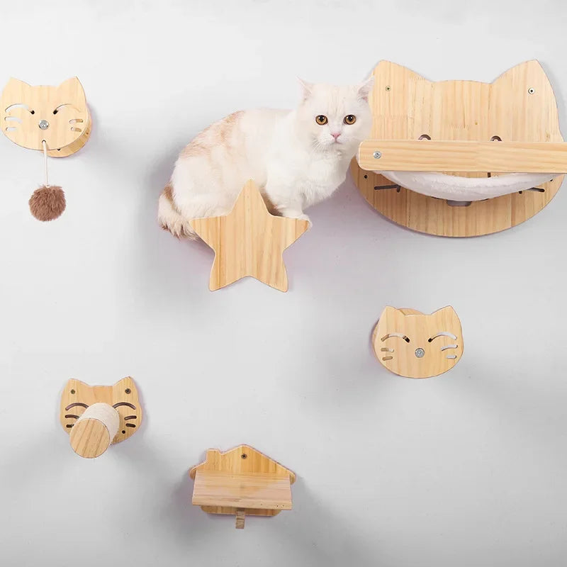 Pet Accessories Furniture Cat Tower Pine Cat Tree House Climbing Frame Wall Hanging Cat Bed Grab Post Hammock Stair Room Toy