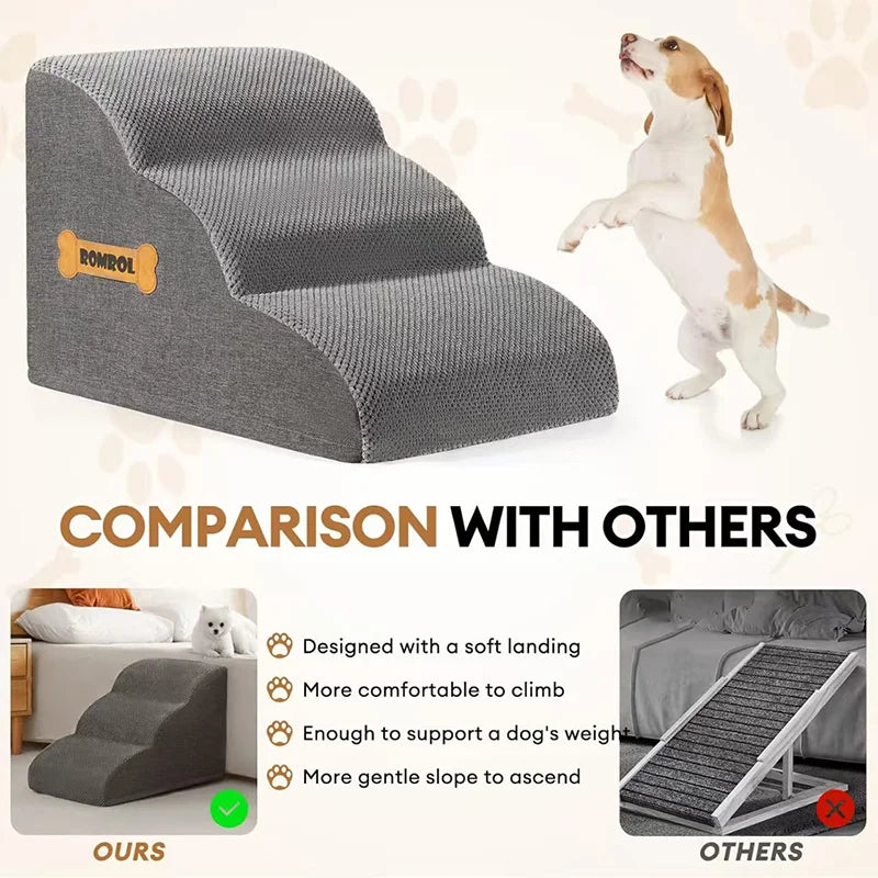 Pet Stairs for Large Dog Cat High Density Soft Sponge Small Dog Ramp Ladder Stair Extra Wide Non-Slip Steps for High Bed orCouch