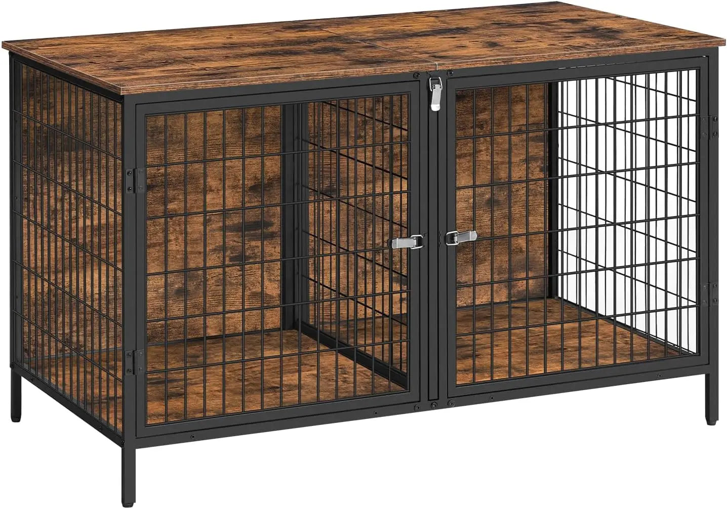 Double Dog Crate Furniture with Removable Divider, 43.3" Kennel for Small Medium Dogs, Rustic Brown Indoor Pet House End Table