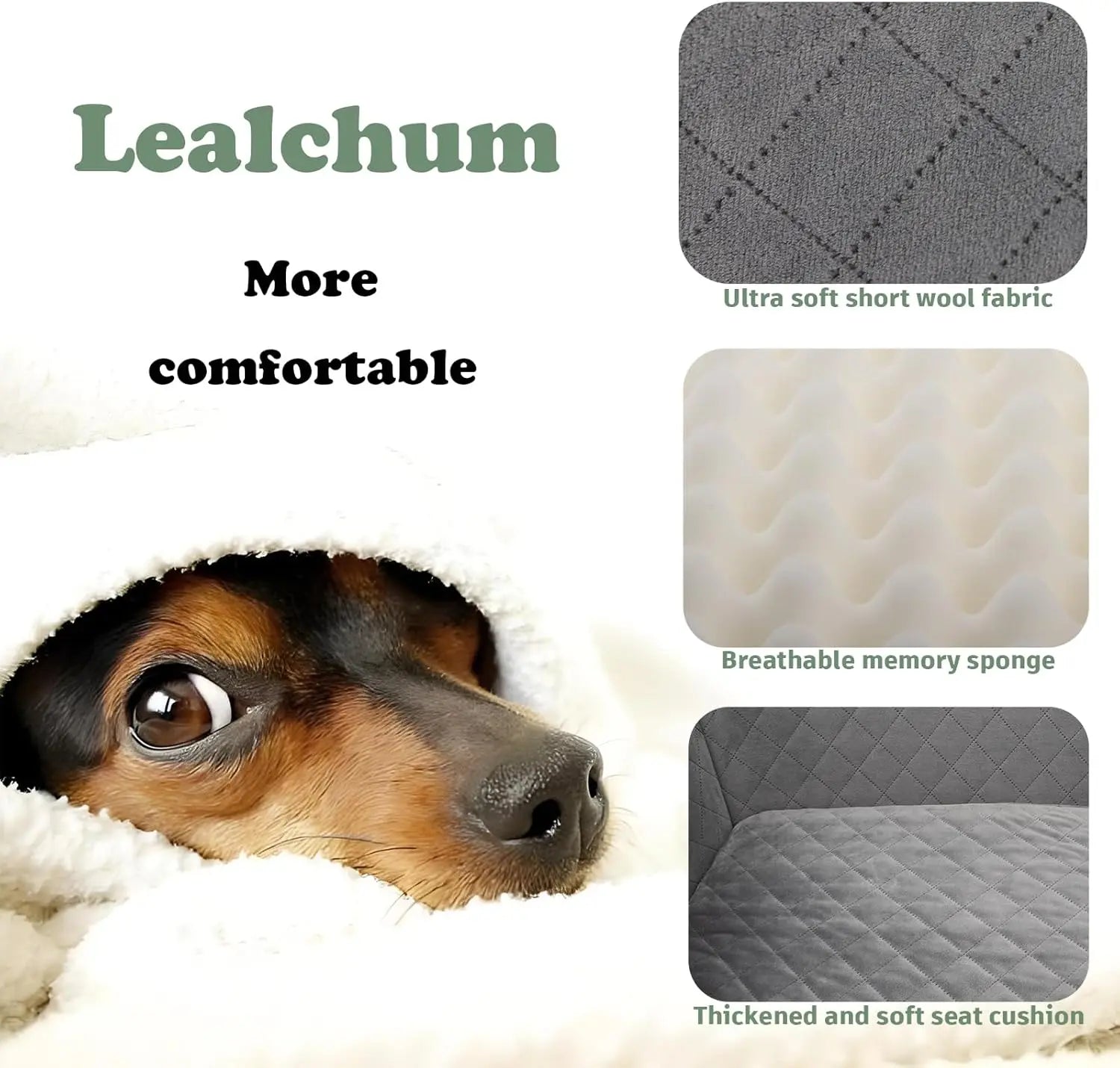 Large Memory Foam Dog Car Seat for Two Small Dogs, Comfy Bed with Side Pocket and Safety Leashes, Easy Install Black