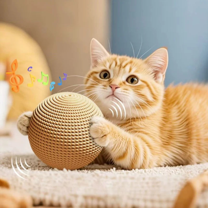 Interactive Sisal Cat Toy Cat Scratching Ball Cat Ball Sounding Toy For Kitten Teeth Cleaning Anti Bite Pet Supplies