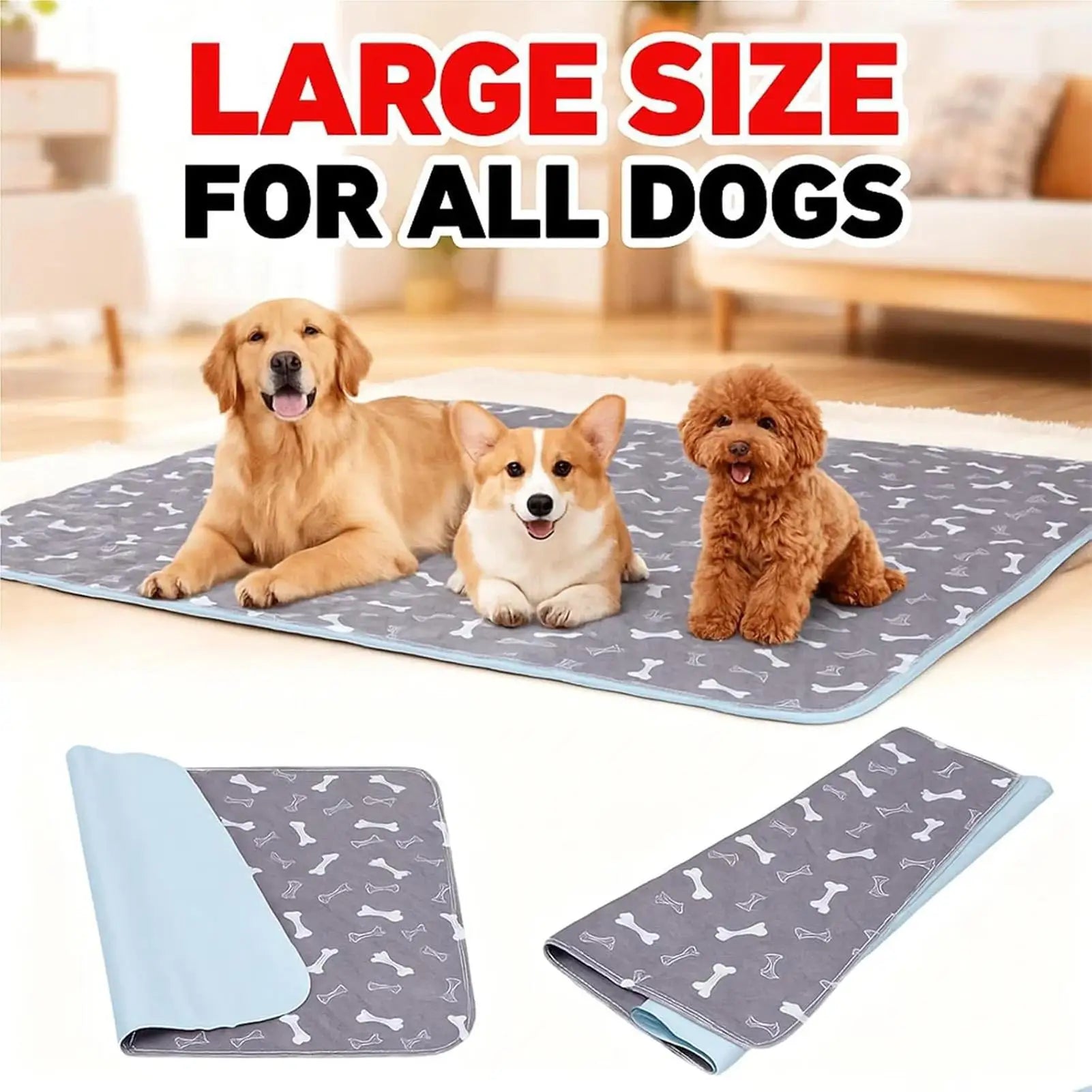 Washable Dog Pee Pads Fast Absorbent Training Mat Leak-Proof Non-Slip Pet Training Pads Reusable Puppy Pee Pads for Home Travel