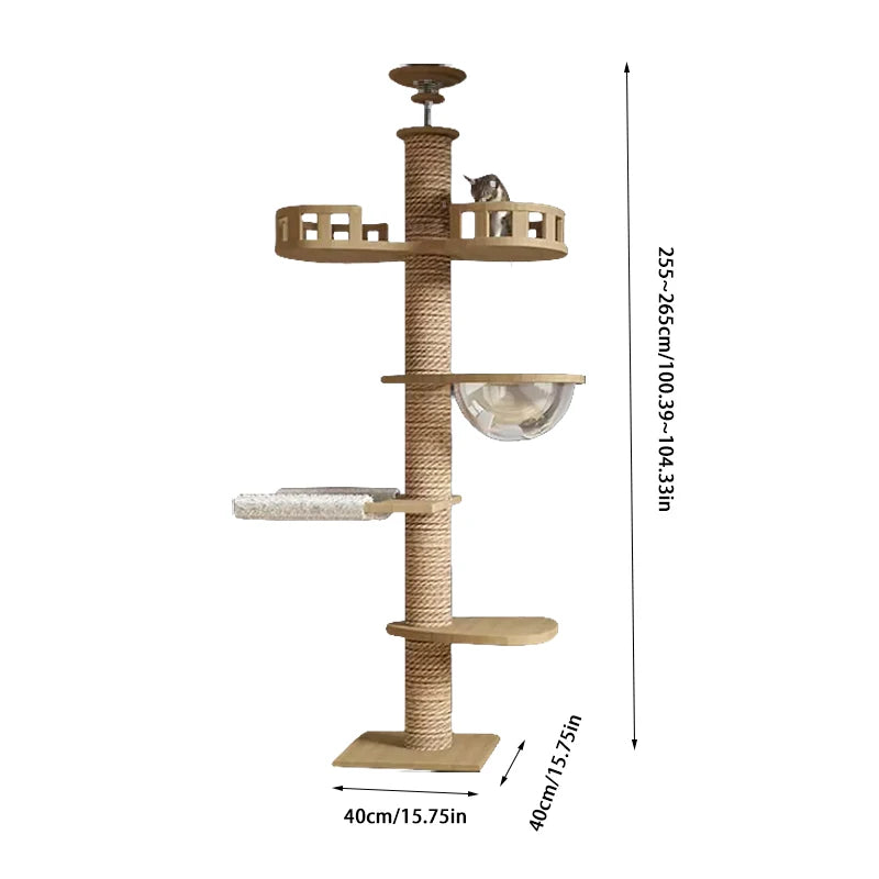 YXT Pet Furniture Large Cat Tree House Tower to Floor Adjustable Multi-Level Climbing Toys Cat Climbing Shelf with Scratching Po