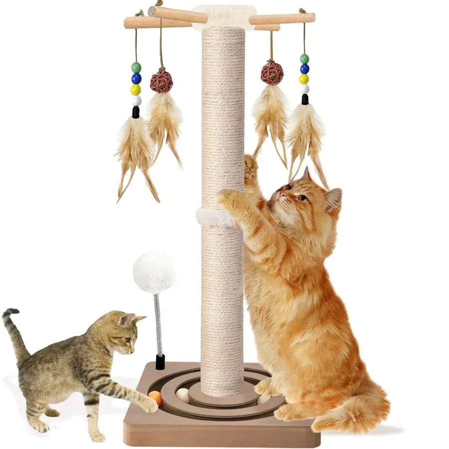 Cat Scratching Post, 33 Inches, Sisal, Interactive Furniture Toys for Indoor Cats Adults, 2 Mounting Methods Large Scratcher Tre