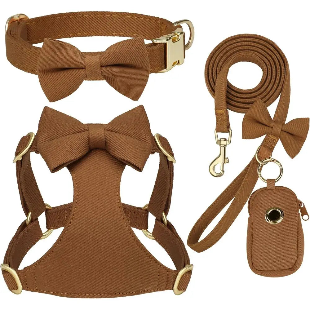 Adorable Small Dog HarnCollar Leash Set,Cute Puppy Harnwith 3 Bows or XS Dogs,Yorkie,Adjustable Step-in Vest or Walking,Parties&