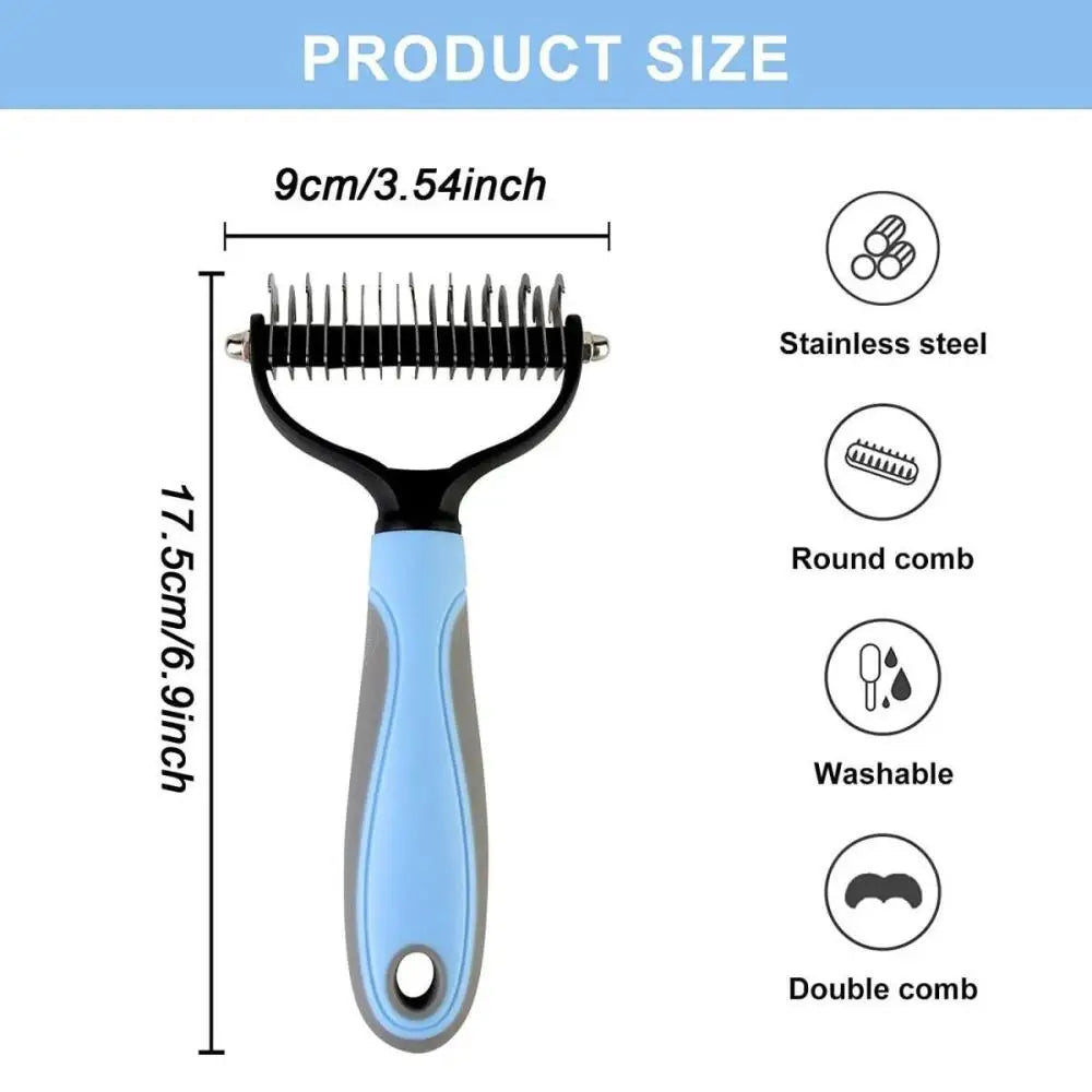 Large Blue Pet Deshedding Brush, Stainless Steel Undercoat Rake and Dematting Comb for Dogs and Cats, Grooming Tool for Fur