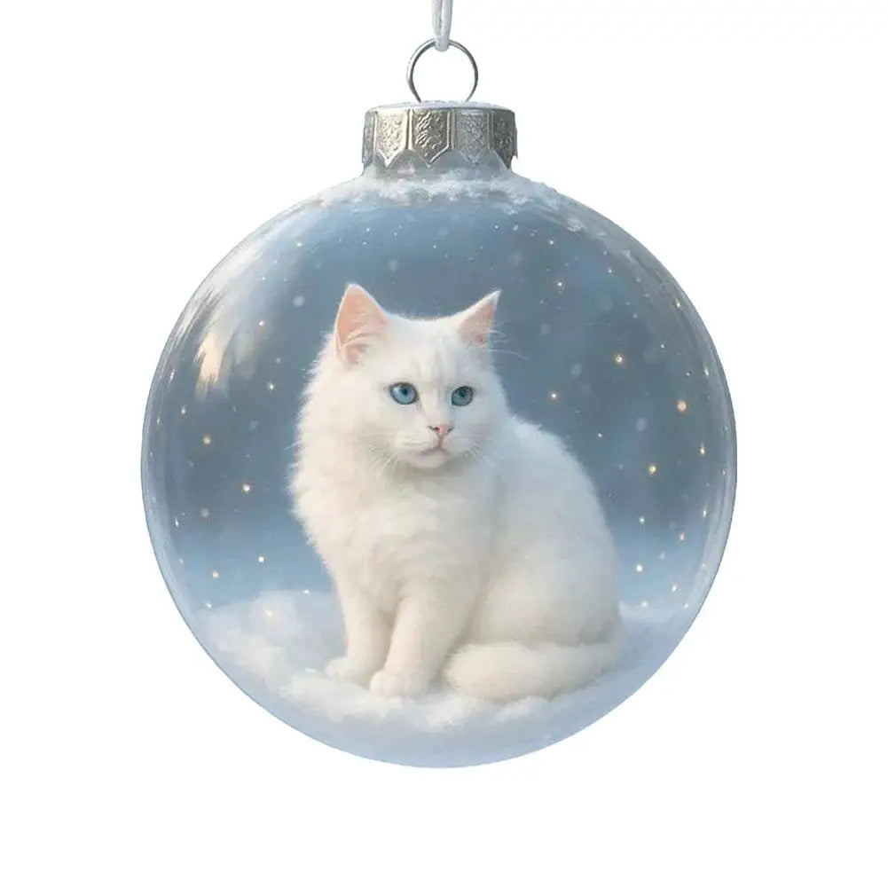 Glass Cat Christmas Transparent Acrylic Ball Cat Pattern Creative Christmas Tree Decoration Hanging Pendant For Home