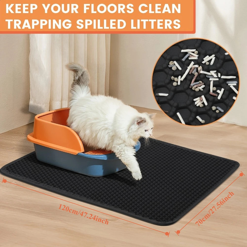 70x120cm Large Cat Litter Mat Large Size Waterproof Pet Toilet Cat Litter Trapping Mat Non Slip Double Layer Cats Litter Box Pad