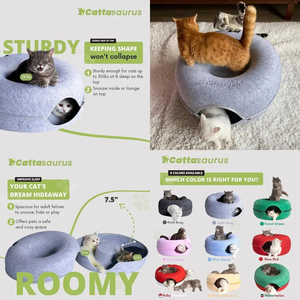 3-in-1 Large Cat Cave Bed with Tunnel & Scratcher, Washable for Cats up to 45 lbs (Light Gray)