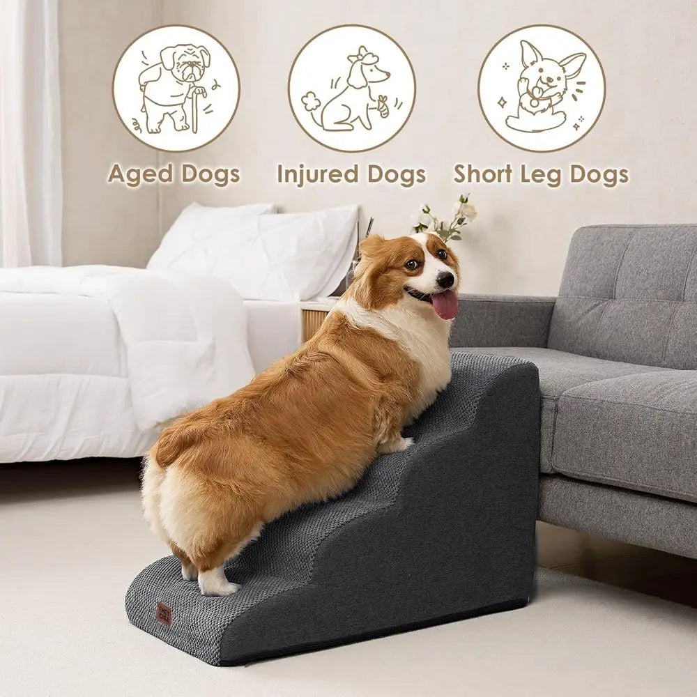 4-Step Pet Stairs for Small Dogs and Cats, 19.7 High, Non-Slip Indoor Steps, Grey