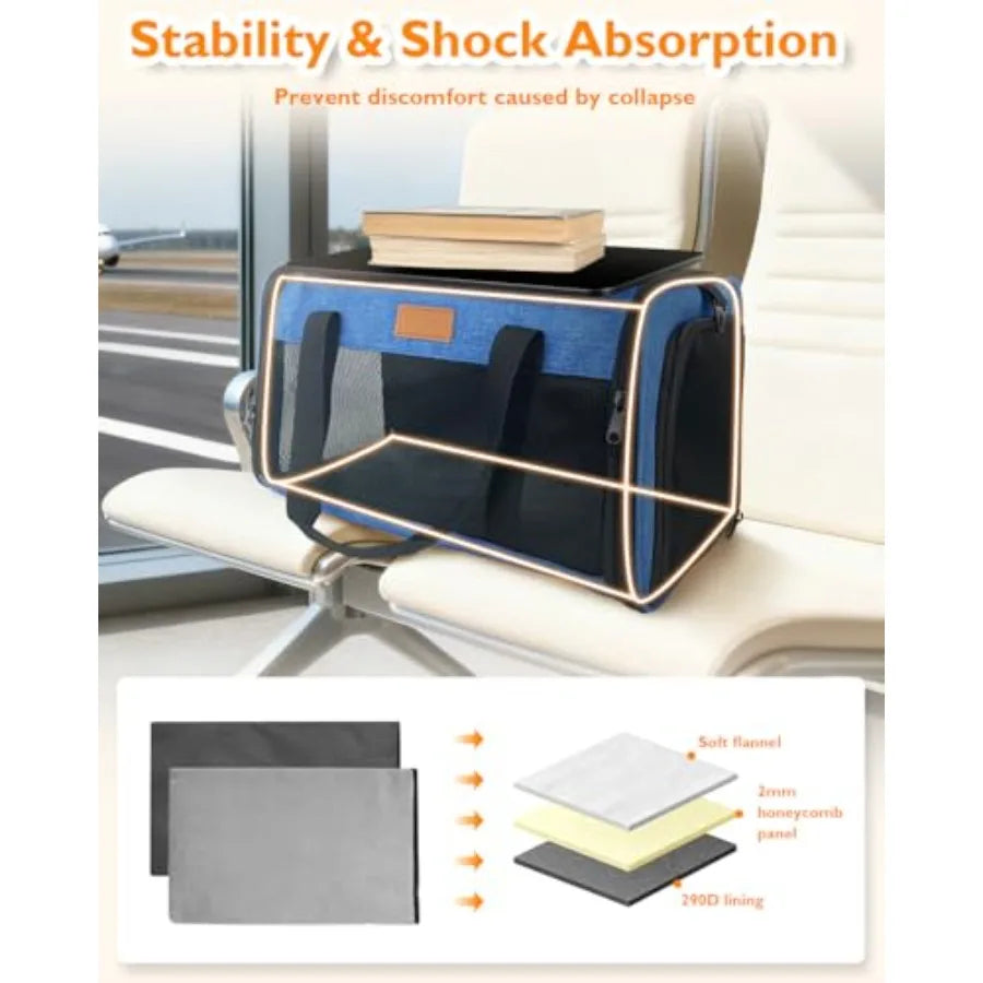 Airline Approved Pet Carrier 17x11x9.5 in Underseat Soft Sided Cat Dog Carrier for Small Pets Up to 12 lbs with Breathable Anti