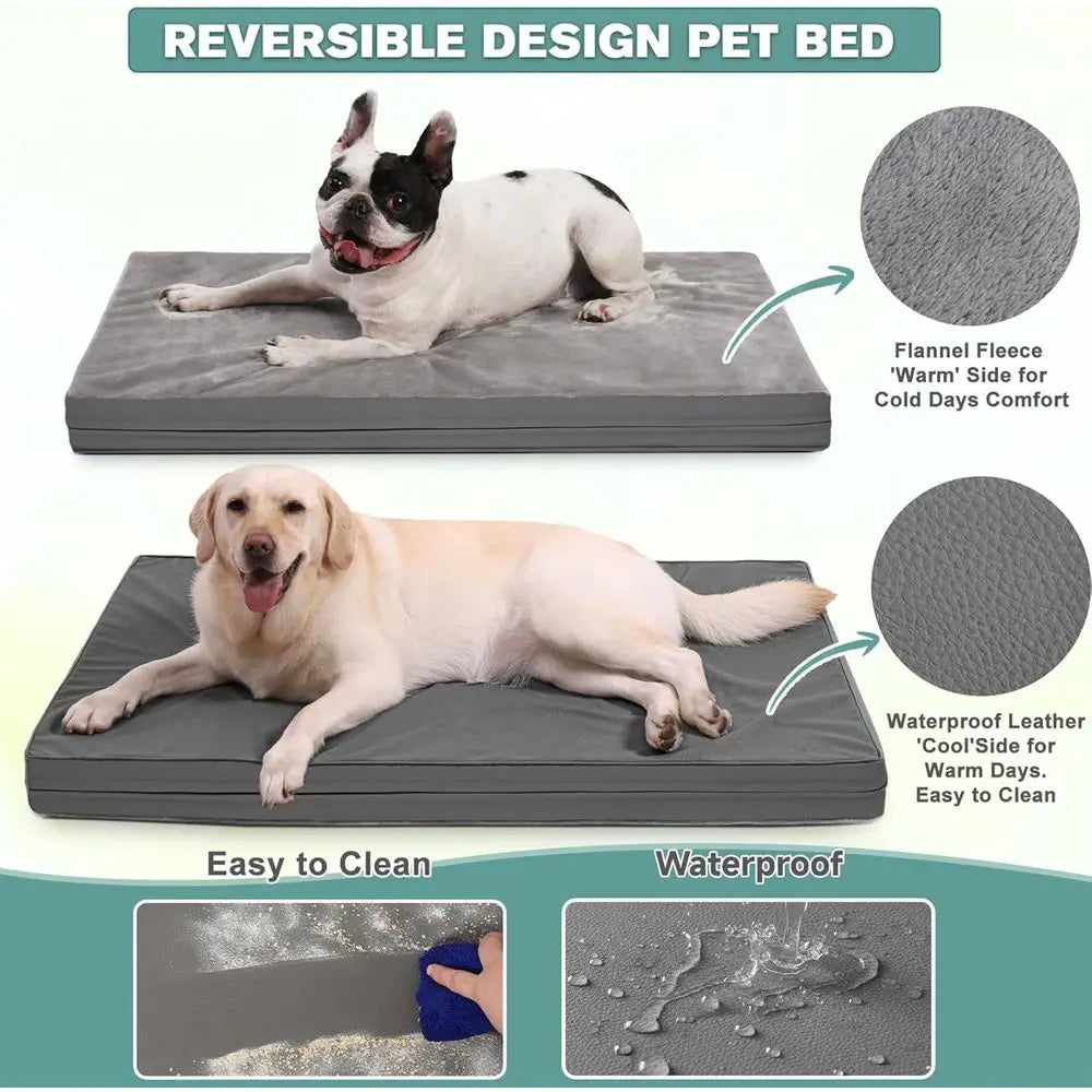 XXL Orthopedic Foam Dog Bed, Large 48 Washable Outdoor Pet Crate Pad with Removable, Reversible Cover, 47x29, Gray