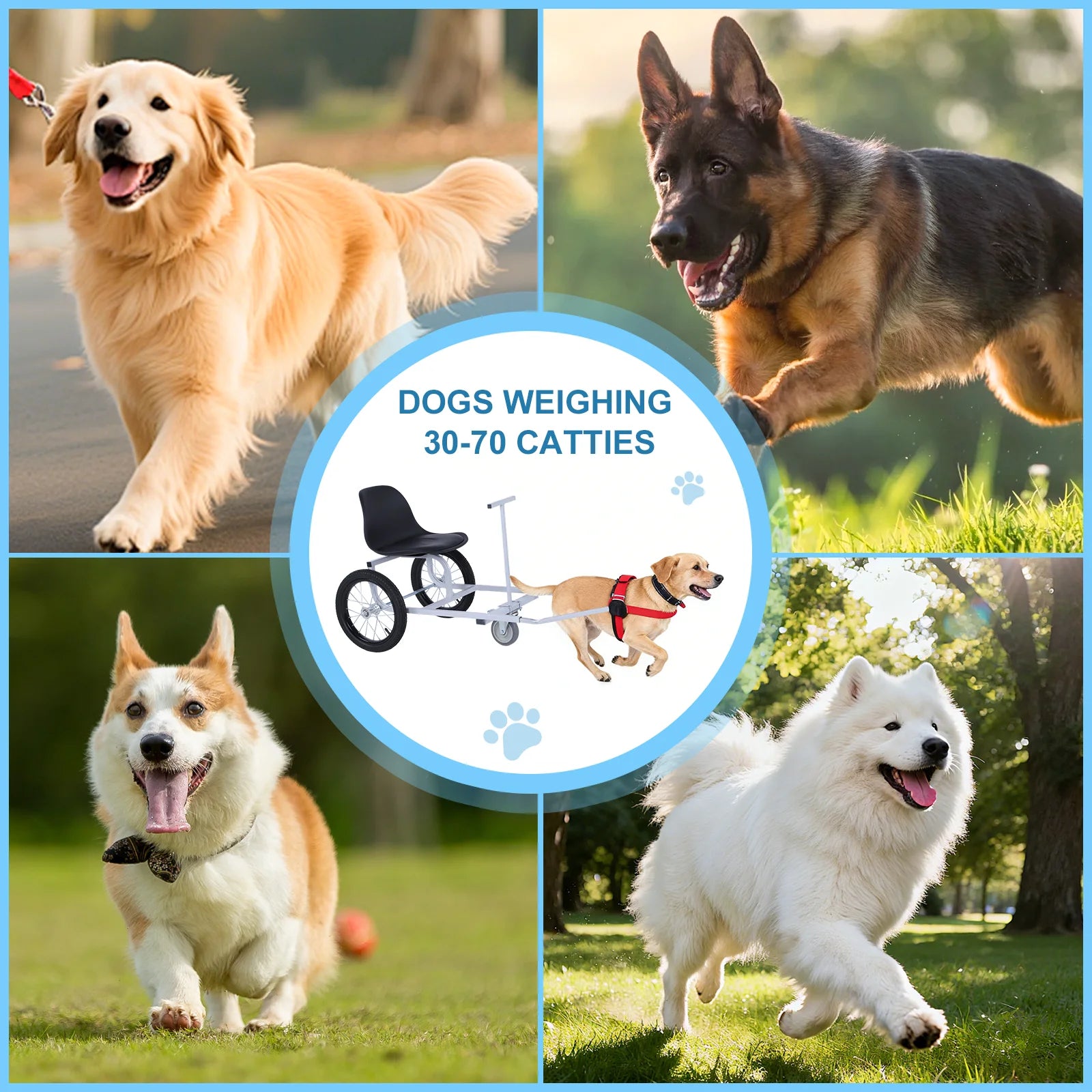 Dog Pull Light Pet Trailer with Armrests & Dog Leash Dog Walking Carts for Golden Retriever Mixed-breed Dog