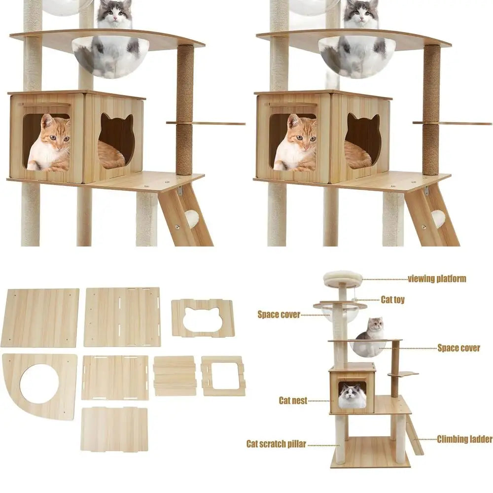 55 Modern Indoor Cat Tower with 5 Levels, Capsule Hammock, Scratching Post, and Staircase for All Size Cats