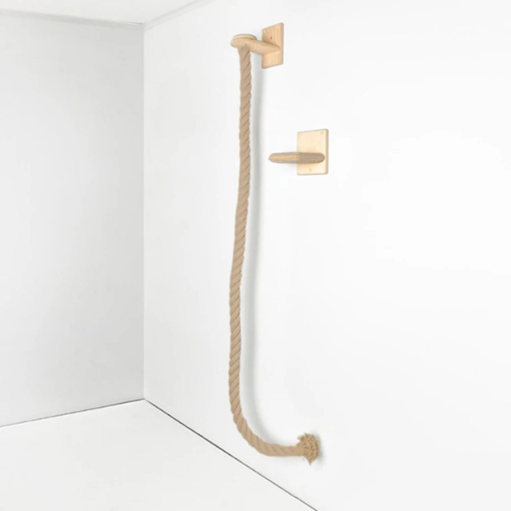 Cat Climbing Rope with Wood Platform Climbing Training Rope Wall Mounted Rope for Cat Furniture Scratcher Play Equipment