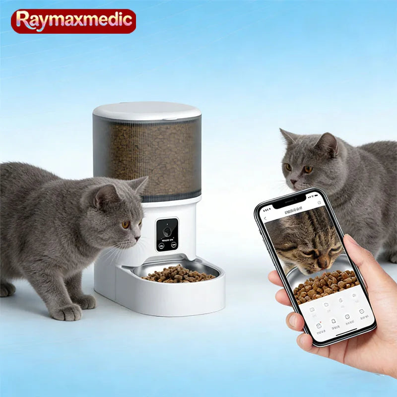 Raymax 4L WIFI Button Automatic Cat Feeder Intelligent Cat and Dog Pet Feeder Smart Pet Cat Food Dispenser Feeder(No 5V 1A plug)
