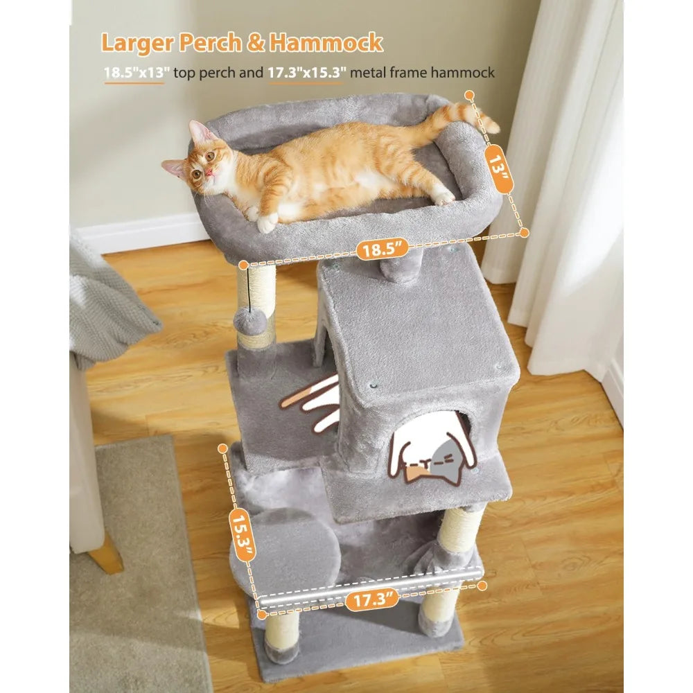 PETEPELA 45.7 Cat Tree for Indoor Cats, 5-Level Cat Tower for Large Cats with Metal Frame Large Hammock (17.3x15.3), Cat Condo w