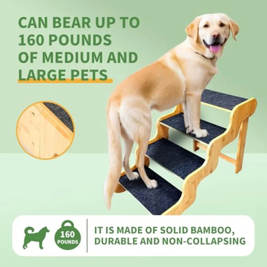 Dog Steps for Bed Bamboo Pet Stairs for Large Older Dogs 4-Steps 20 High Stable Sturdy Supports Up to 160 Lbs Light Brown