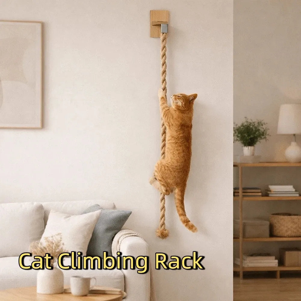 Wear Resistant Cat Scratch Rope Screw Fixation Space Saving Sisal Rope Cat Climber Bite Resistant Cat Wall Rope Rack Play
