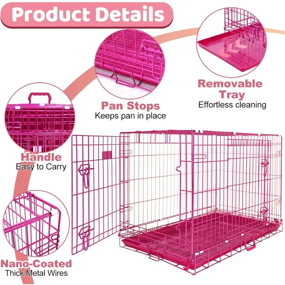 Large 42 Inch Collapsible Dog Crate for Big Dogs, Cute XL Kennel with Removable Floor Tray, Double Locks, Portable Handle
