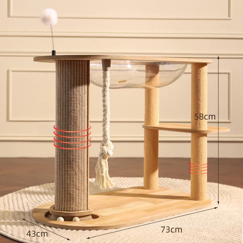 Multi-Level Cat Tree with Scratching Post Large Solid Wood Cat Tower Modern Pet Furniture for Indoor Sturdy Stable Space Capsule
