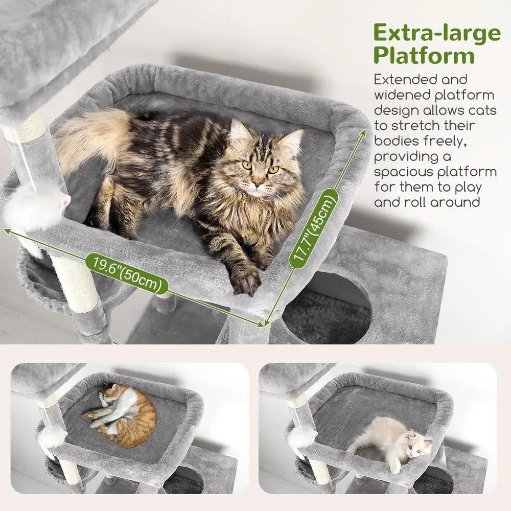 XXL 81 Cat Tower, Heavy-Duty Scratching Post for Large Cats, 3 Condos, 8 Posts, Light Grey