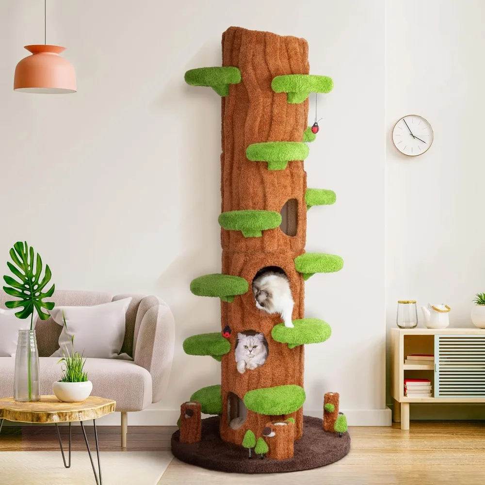 Luxury 90.5 Inch Tall Cat Tree Tower with Sisal Scratch Pad and Multiple Jumping Platforms for Cats
