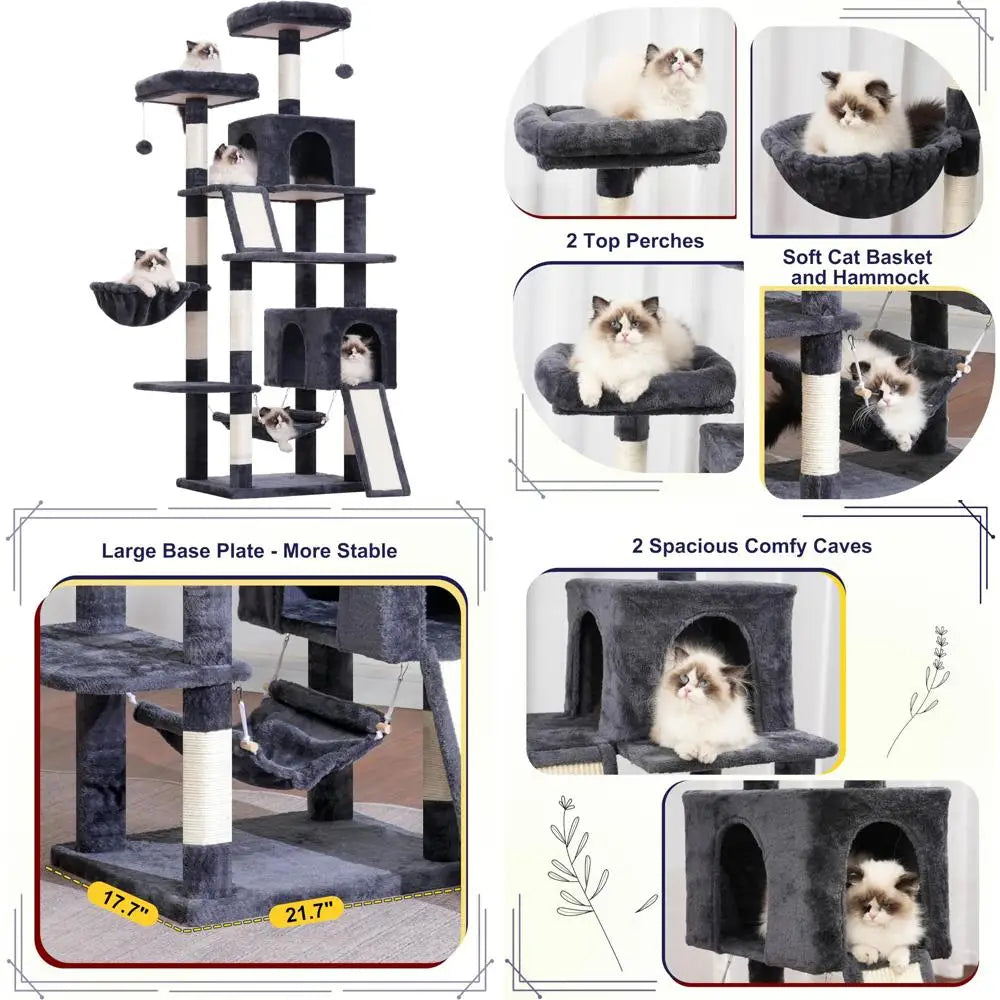 71 Inches Tall Multi-Level Cat Tower for Large Cats, Sturdy Indoor Cat Tree with 2 Scratching Boards