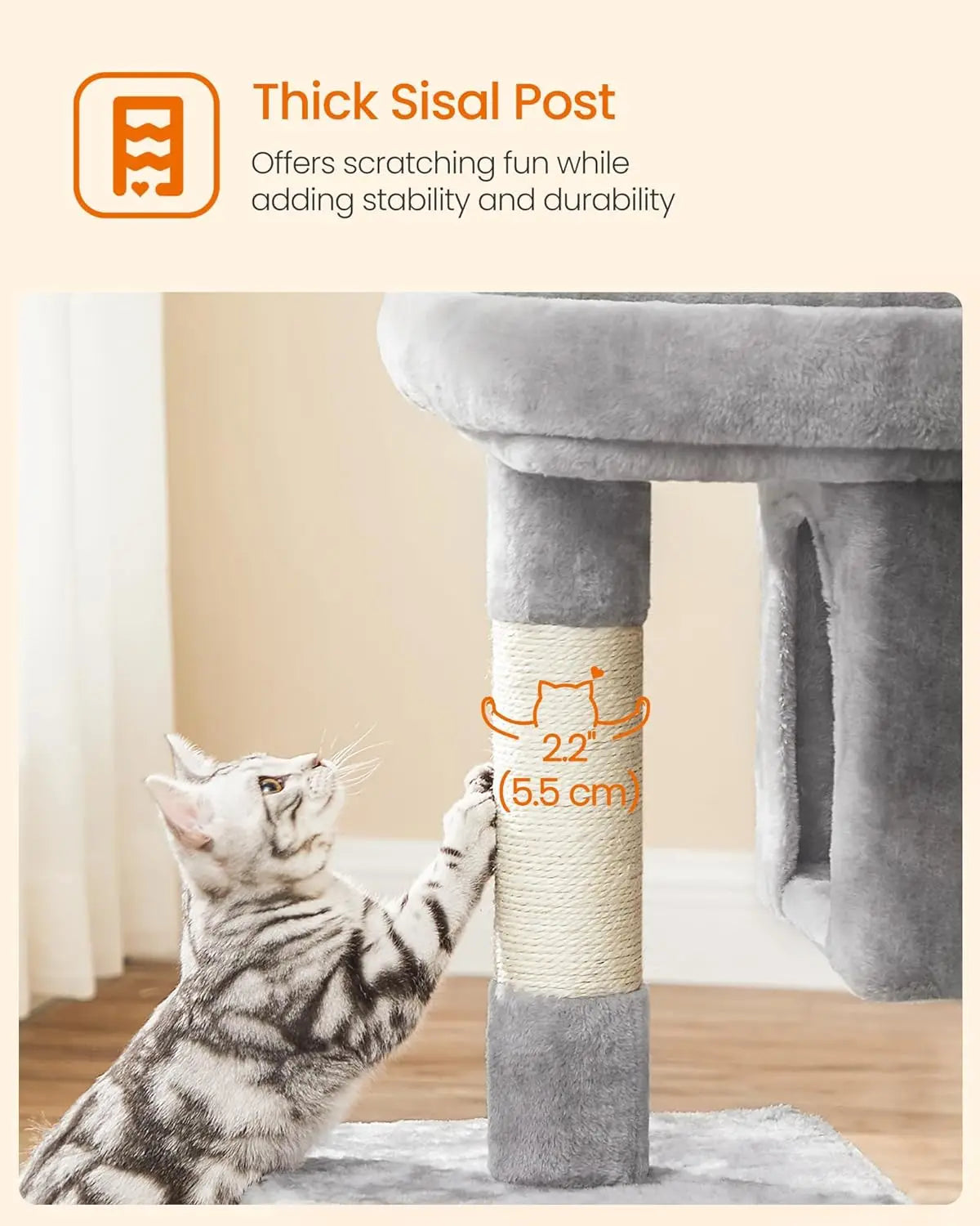 33-Inch Cat Tower with Plush Condo, Large Perch, 2 Caves, and Scratching Post for Cats up to 16 lb