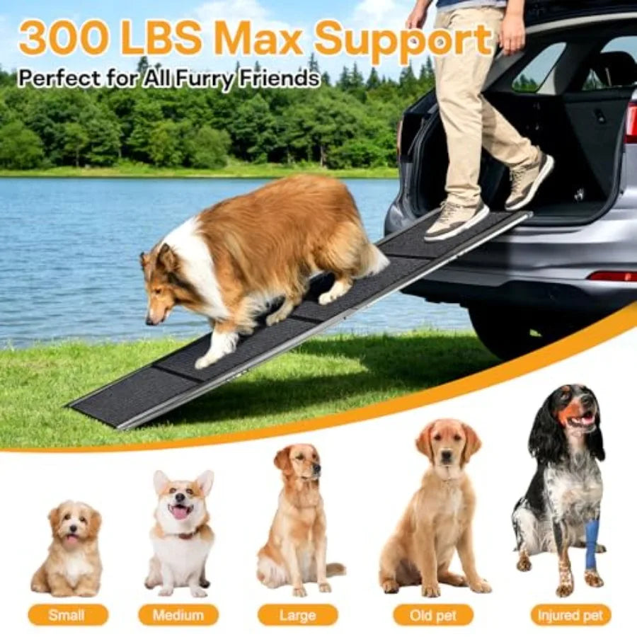 Dog Ramps for Large Pets 71 L 20 W Extra Wide Foldable Aluminum Pet Ramp with IP64 Waterproof Non-Slip Rug Surface Up to 300lbs
