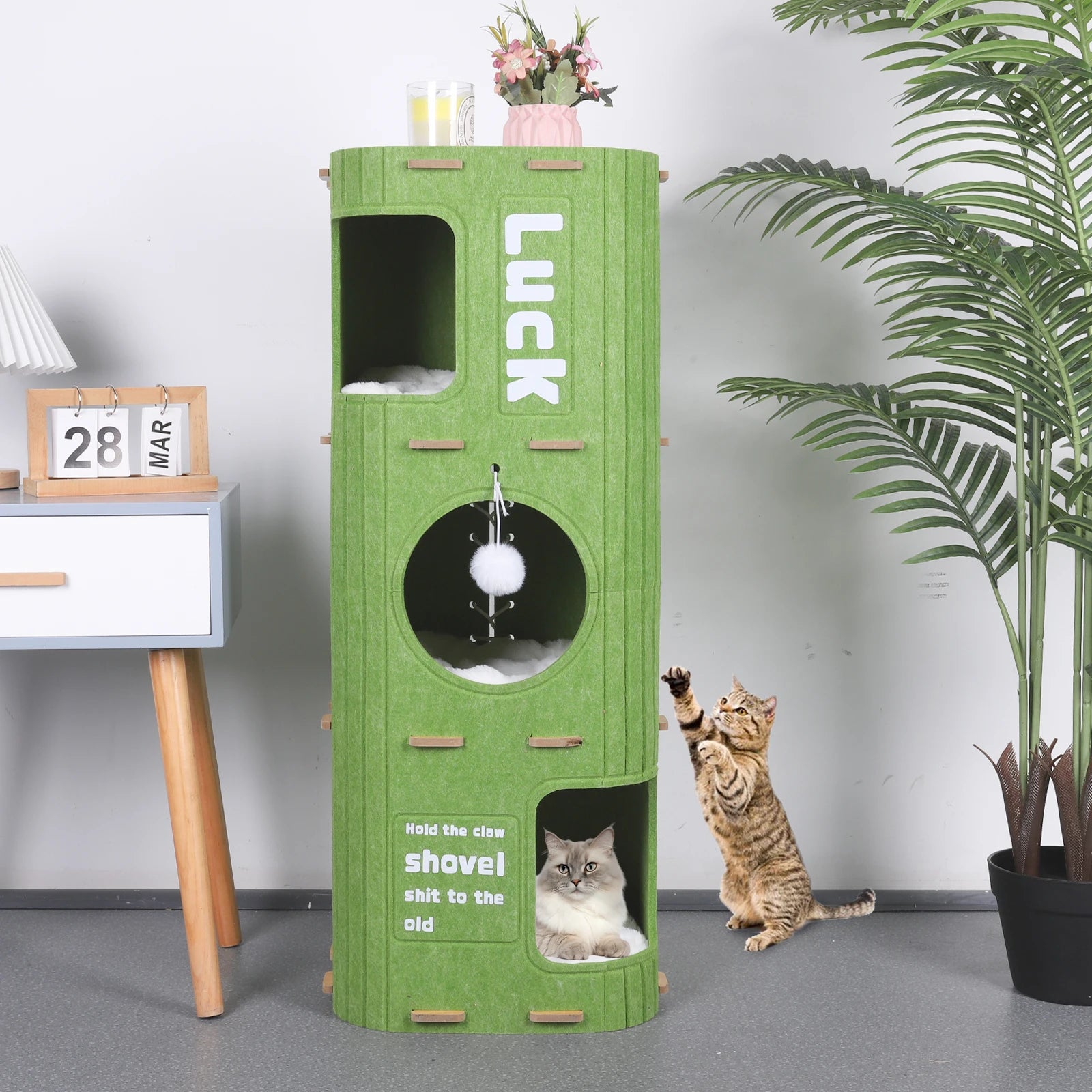 3-Tier Square Cat Climbing Frame Multifunction Integrated Felt Cat Cave Space Saving for Multi-Cat Family Pet Entertain Nest