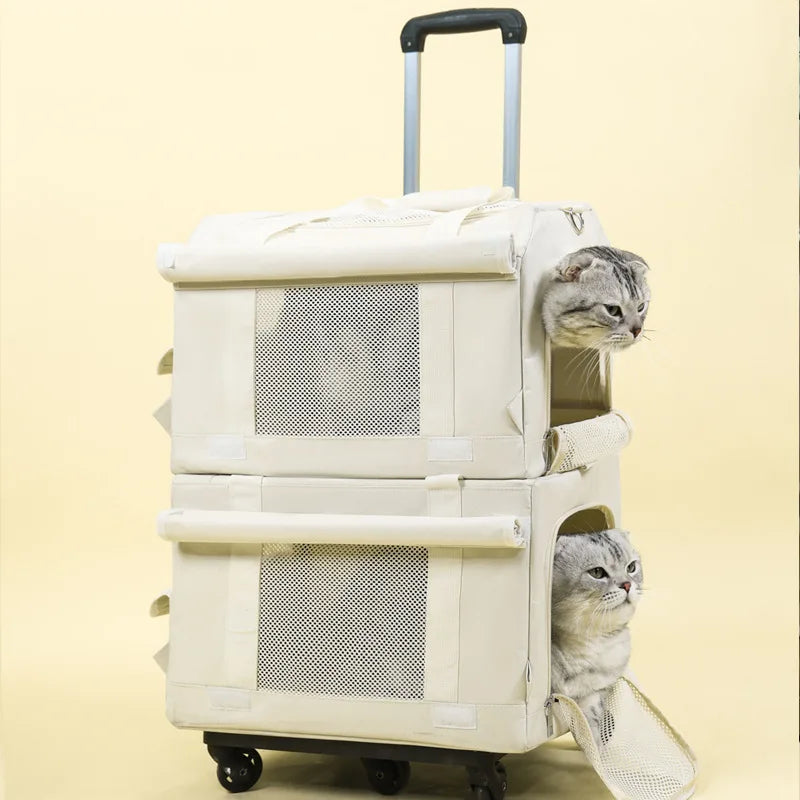 Pet dog stroller double-decker bus cat Dog transport bag large capacity two pairs spring-summer breathable pet carrier