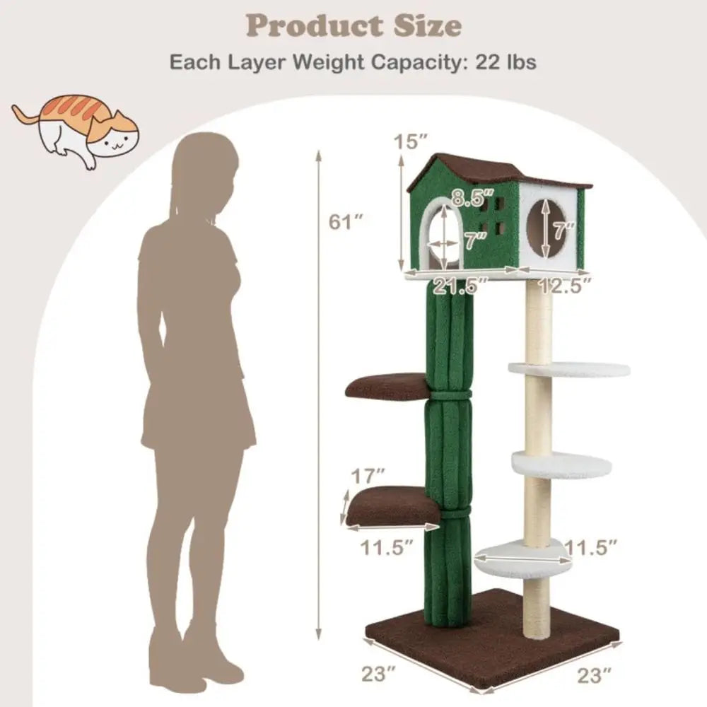 Multi-Level Cat Climbing Tower with Plush Perches, Cozy Condo, Cushions, and Toys for Indoor Cats