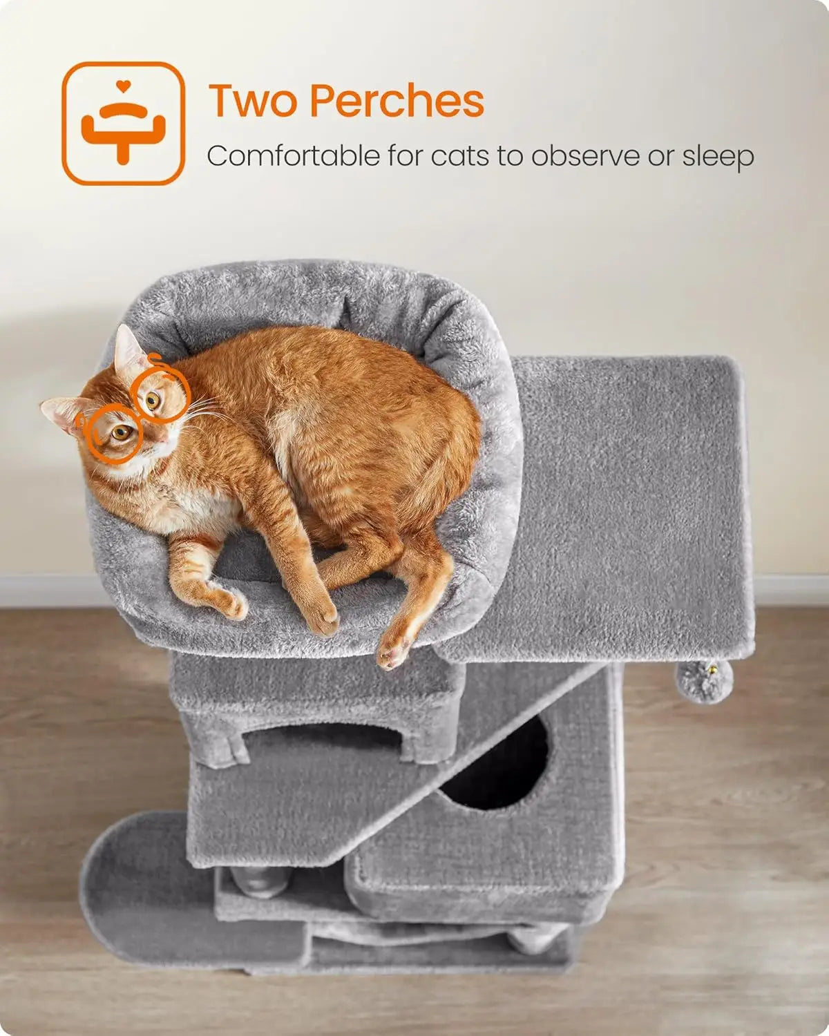 59.5-Inch Tall Cat Tower with 5 Scratching Posts, 2 Perches, Caves, Hammock for Multi-Cat Play