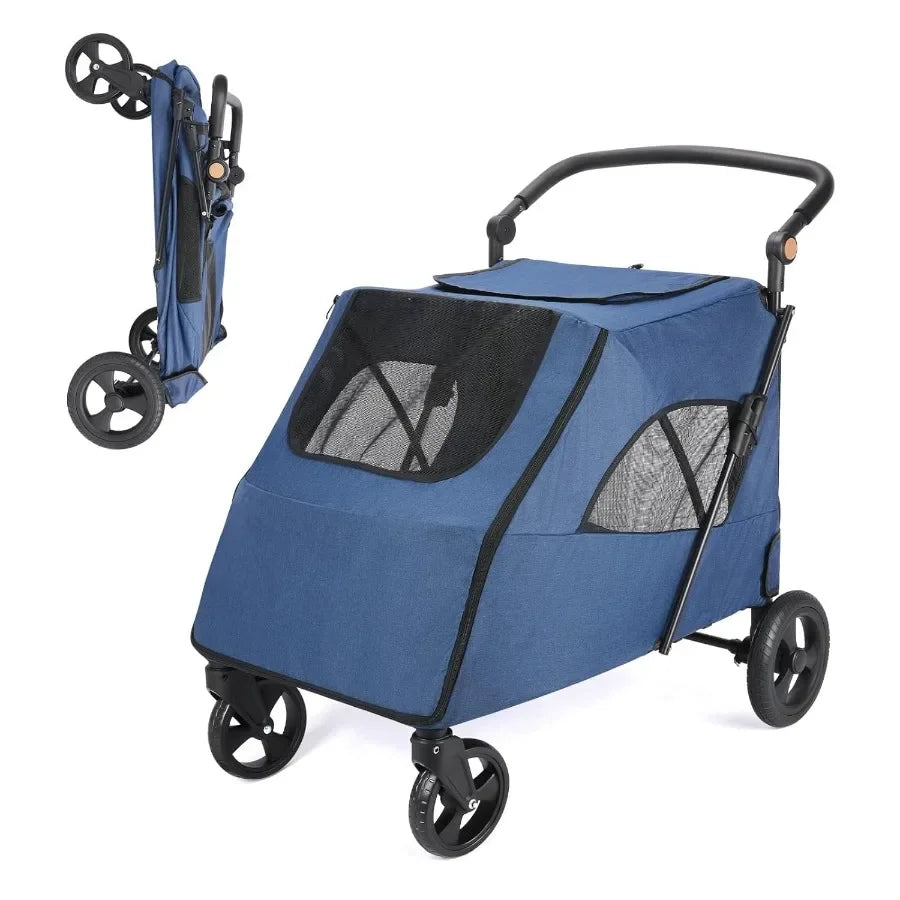 Upgraded Dog Stroller for Medium Large Dogs - Upto 120 lbs Pet Jogger Wagon Travel Folding Carrier with Adjustable Handle Sunro