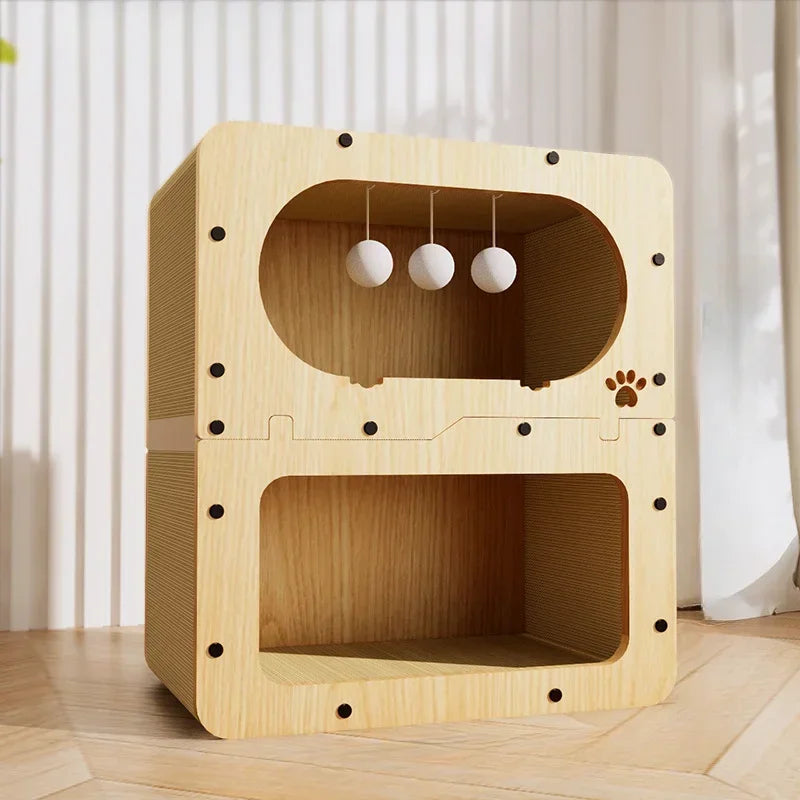 # l 2 in 1 Cat House with Scratcher Wooden Condo Bed Indoor Sturdy Large Luxury Shelter for Indoor (GREEN)