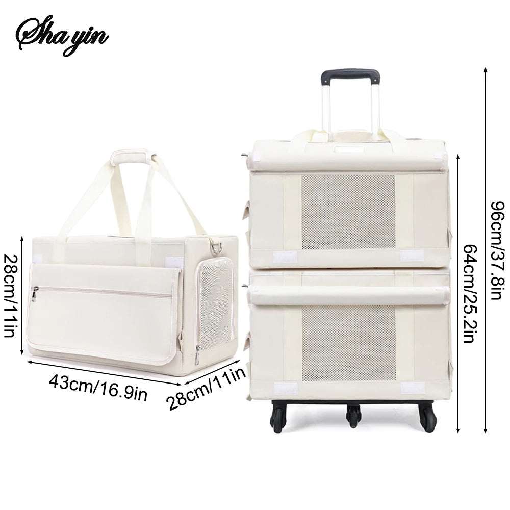 1PC Pet Rolling Suitcase Double-Layer Cat Bag Push-Pull Suitcase Large Capacity Two Breathable Dog Handbags