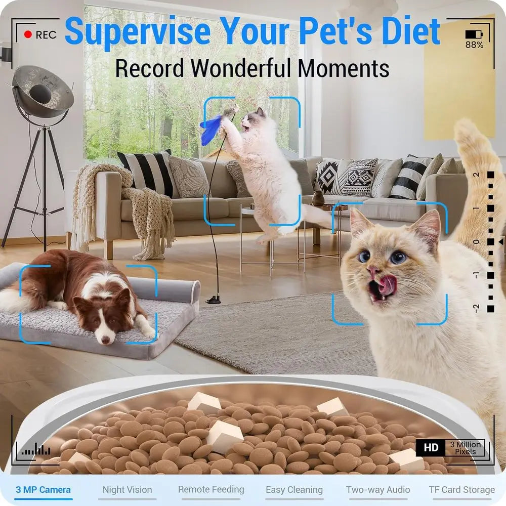 Smart Pet Feeder with 2K Camera, 5G Dog Feeder & Night Vision, 7L Cat Food Dispenser for Multiple Pets, Detachable & Easy Clean