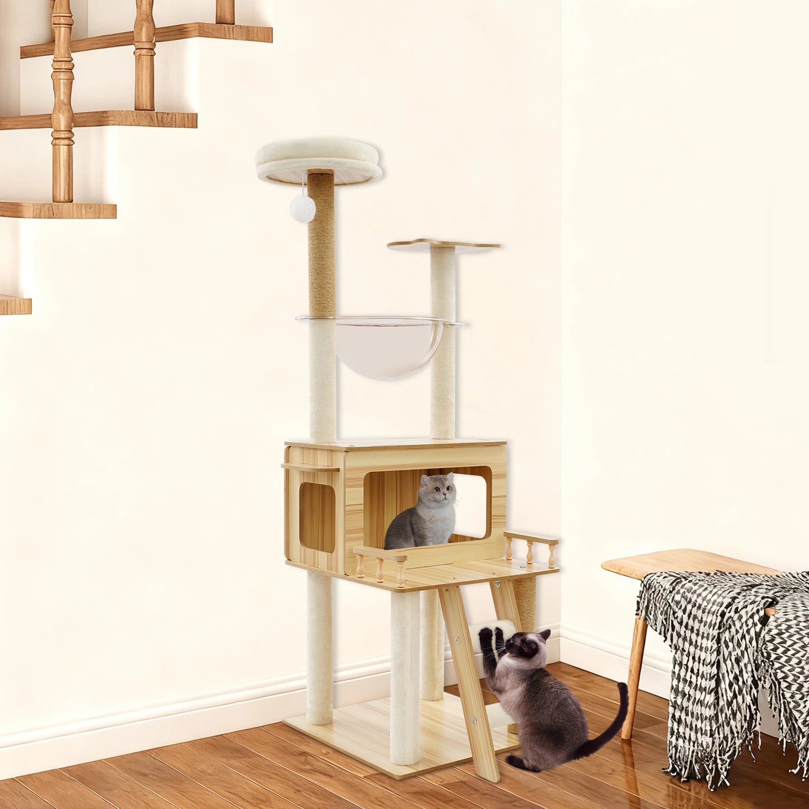 Cat Tree Tower 4 Tier Scratching Posts Condo with Capsule Playful Ball - for Indoor 3-4 Cats Climbing Resting Play Center