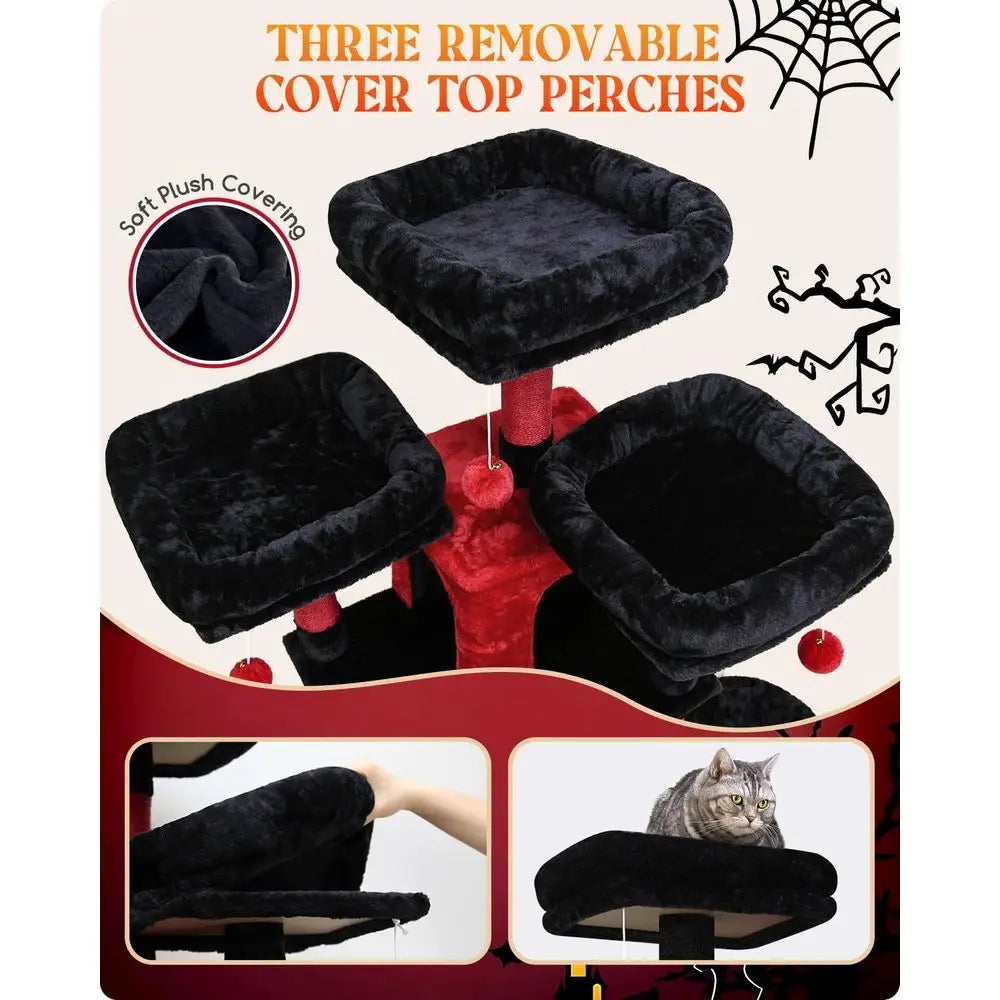 80-Inch Large Cat Tower for Multiple Adult Cats: Scratching Post, Hammock, Perches, Condos, Hanging Baskets, Black Red