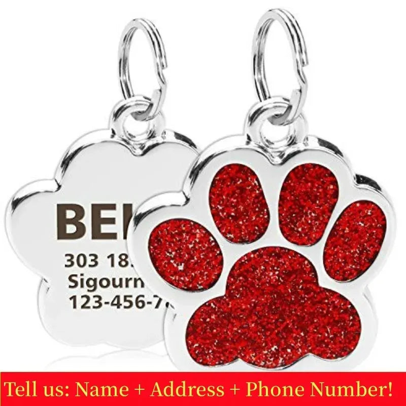 1Pc Personalized Dog Cat ID Tag Cute Bling Cat's paw Kitten Name Tags Anti-lost Pet Collar Accessories Free Engraved Pet Product