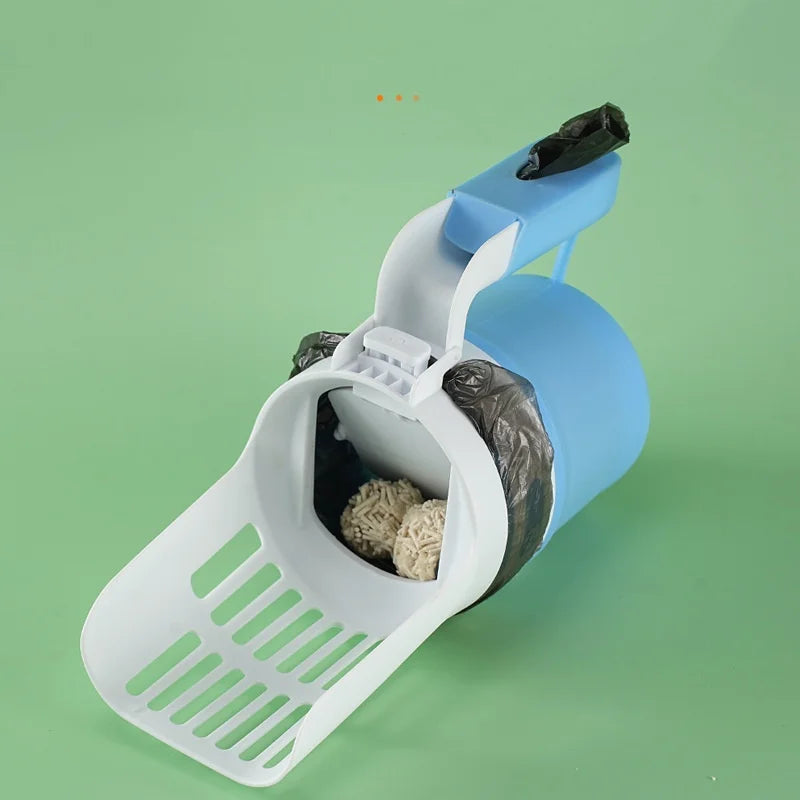 Cat Litter Shovel with Waste Bags Self Cleaning Cats Litter Scooper Portable Cat Litter Box Cleaning Tool Pet Cat Supplies