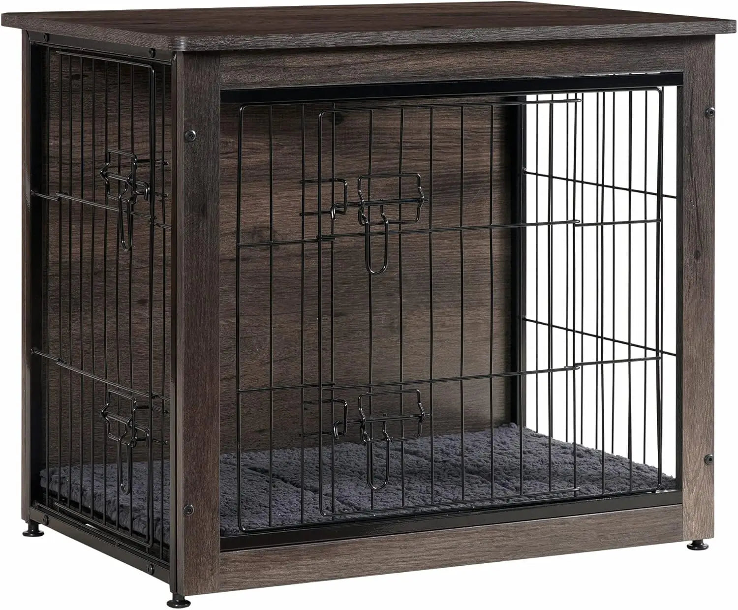 Wooden Dog Crate Furniture with Cushion, Double Door Kennel Table for Indoor Pets, Multiple Sizes Available